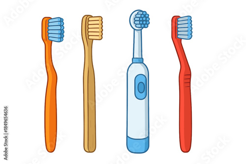 Four toothbrushes glowing against dark background