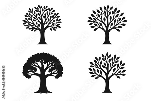 Four Silhouetted Trees on Dark Background