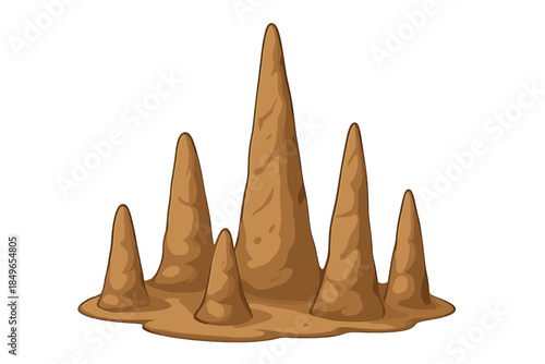 Abstract conical rock formations with glowing aura