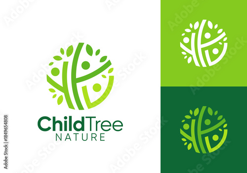 abstract tree with people logo design. care for the environment symbol icon concept