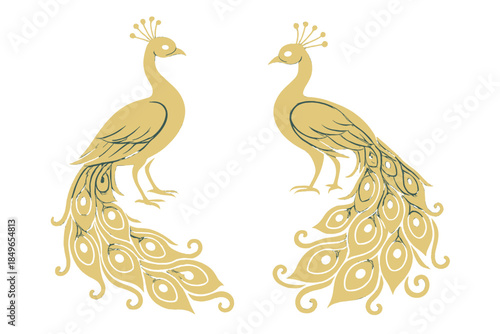 Two Golden Peacocks Facing Each Other with Glowing Effect