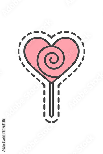 Pink heart-shaped lollipop with a swirl pattern on a gray background