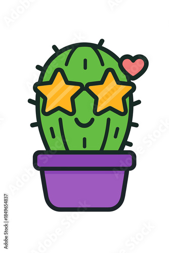 Cute cartoon cactus with star sunglasses and heart