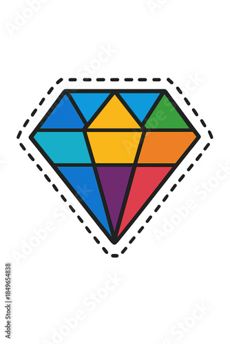 Colorful faceted gem outline on dark background