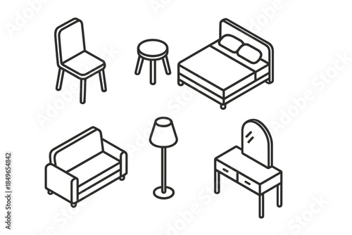 Isometric Furniture Line Art Collection