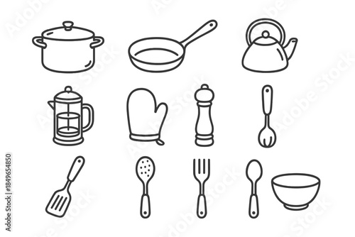 Kitchenware icons on a dark background