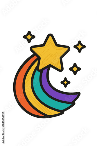 Shooting Star With Rainbow Trail and Sparkles