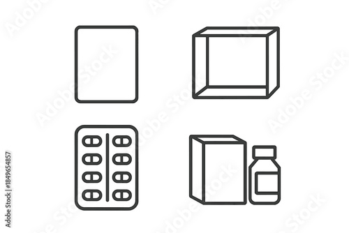 Medical packaging icons on a gray background