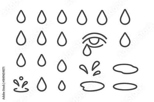 Sad crying eye with teardrops and water elements