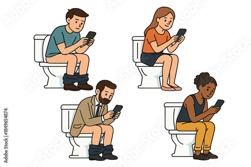 People using smartphones on toilets