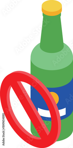 Green beer bottle with a no alcohol sign, promoting a healthy lifestyle and responsible choices