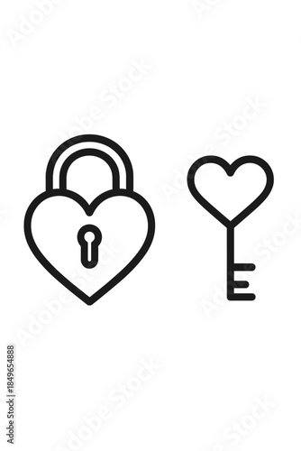 Heart-shaped lock and key icon
