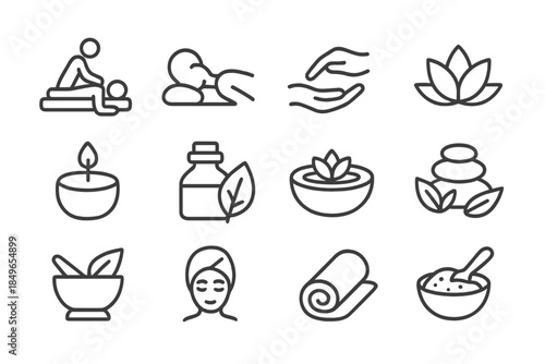 Spa and Wellness Icon Set on Dark Background