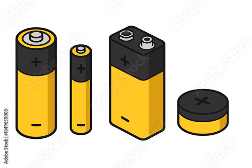 Collection of Various Battery Types Isometric View