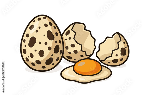 Cartoon Quail Eggs with Cracked Shell and Yolk