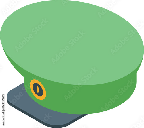Isometric projection of a green train driver cap representing uniform, profession and workwear