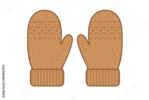 Pair of knitted mittens with festive pattern