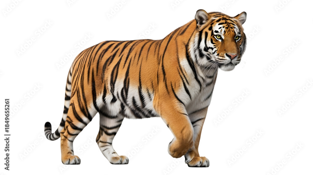 Obraz premium Majestic tiger standing against a black background