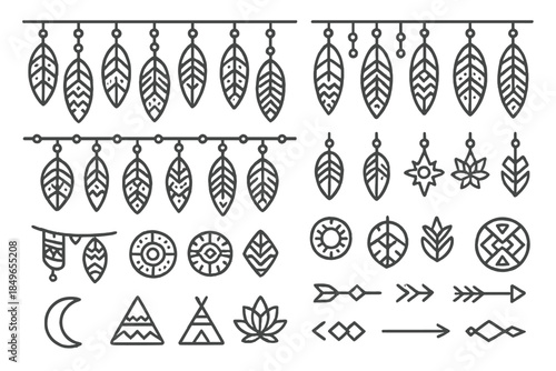 Bohemian Geometric Icon Set on Dark Background