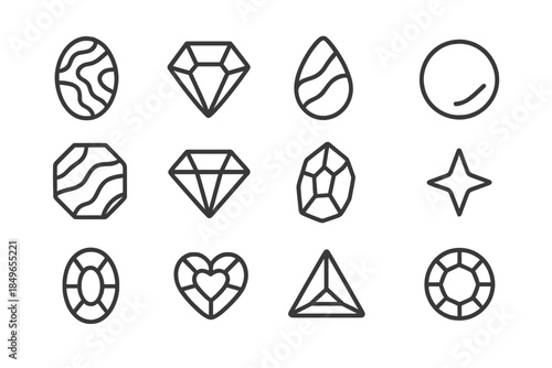 Gemstone Icons Neon Glow Dark Background