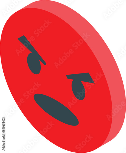 3d isometric angry emoticon showing negative emotion, for social media reactions