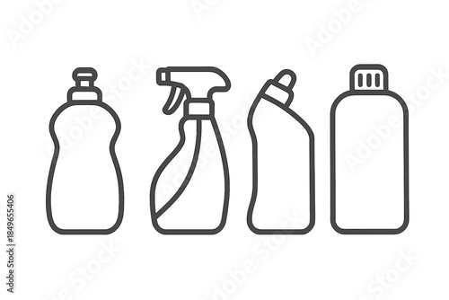 Four Cleaning Product Bottles Icon Set