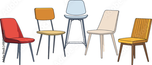 Stylish Modern Chairs Collection for Interior and Furniture Design Illustration