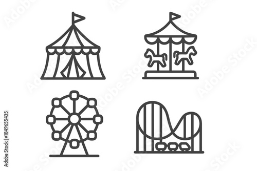 Amusement Park Icons on Dark Background