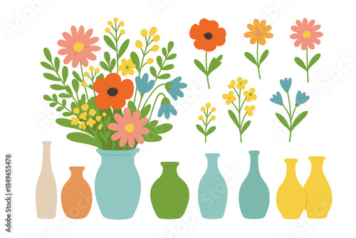 Whimsical Flower Arrangement with Vases