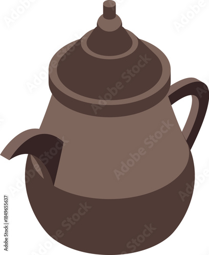 Isometric view of a dallah, traditional arabic coffee pot, representing hospitality and cultural heritage