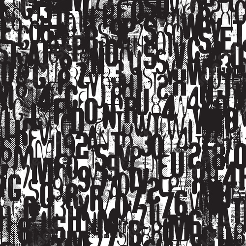 Abstract seamless pattern consisting of font. Vector background with capital English Latin letters and unreadable text. Wallpaper, wrapping paper, t-shirt design, fabric, textile. No ai