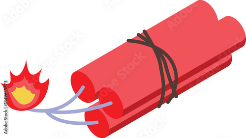 Red dynamite sticks tied together with burning fuse, creating a sense of imminent danger and explosion