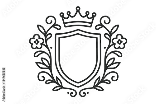 Heraldic shield with crown and floral elements