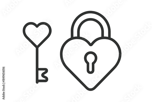 Heart shaped padlock and key outline