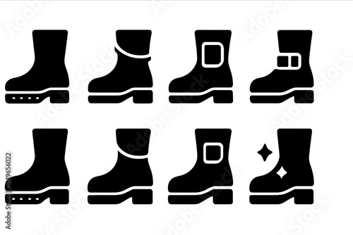 LED Footwear Icon Set. LED tech footwear. Filled icon set of LED tech footwear: boot silhouette, LED line,