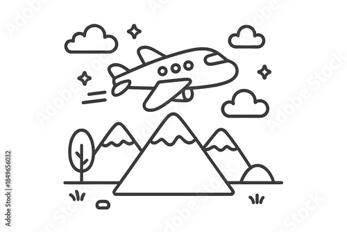 Airplane Flying Over Mountains and Clouds