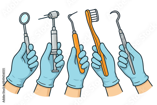 Collection of Dental Tools Held by Gloved Hands