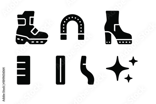 Futuristic LED Boot Icons. Advanced LED boots. Filled icon set of advanced LED boots: futuristic boot, LED