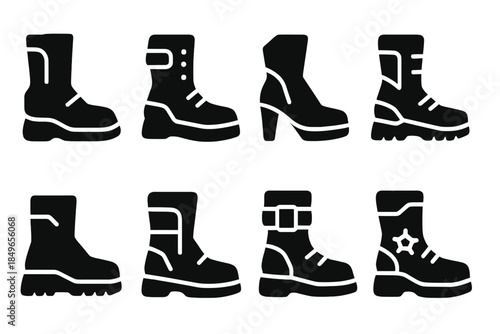 Futuristic Boot Silhouettes. Futuristic boot silhouettes. Filled icon set of futuristic boot silhouettes: boot