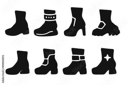 Futuristic Boot Silhouettes. Futuristic boot silhouettes. Filled icon set of futuristic boot silhouettes: boot