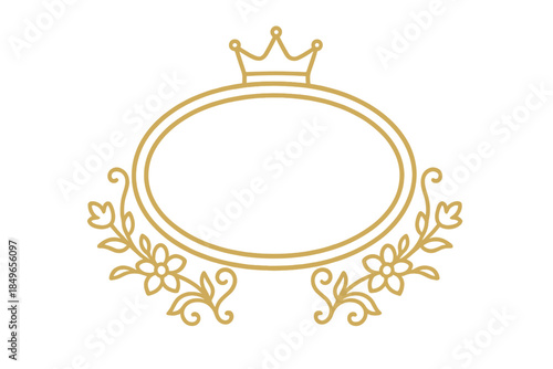 Golden Oval Frame with Crown and Floral Embellishments