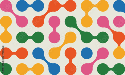 Abstract Retro Pattern of Interconnected Colorful Shapes on a Light Background vintage