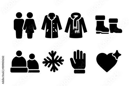 Winter Fashion Icons. His-and-hers winter looks. Filled icon set of his-and-hers winter looks: couple