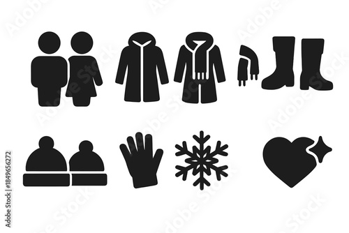 Winter Fashion Icons. His-and-hers winter looks. Filled icon set of his-and-hers winter looks: couple