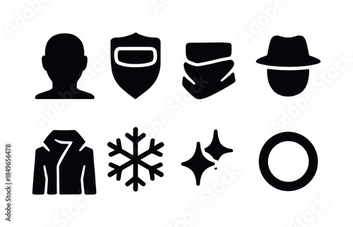 Cyber Frost Icon Set. Cyber frost silhouettes. Filled icon set of cyber frost silhouettes: face outline, neon