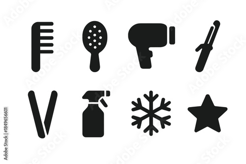 Minimal Winter Hair Tools. Minimal winter hair tools. Filled icon set of minimal winter hair tools: comb