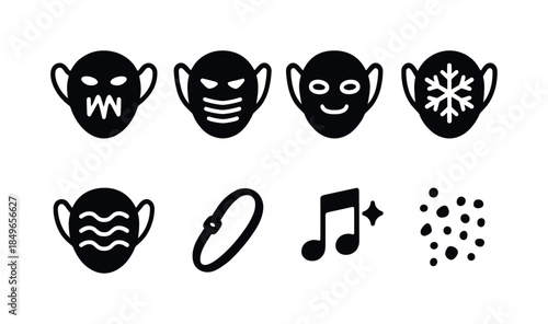 LED Winter Masks. LED glow winter masks. Filled icon set of LED glow winter masks: glowing mask, LED beam,