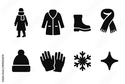 Chic Snow Fashion Icons. Chic snow street fashion. Filled icon set of chic snow street fashion: figure icon,