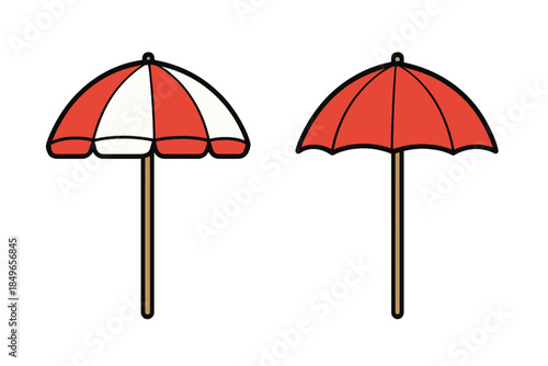 Two cartoon beach umbrellas on a gradient background
