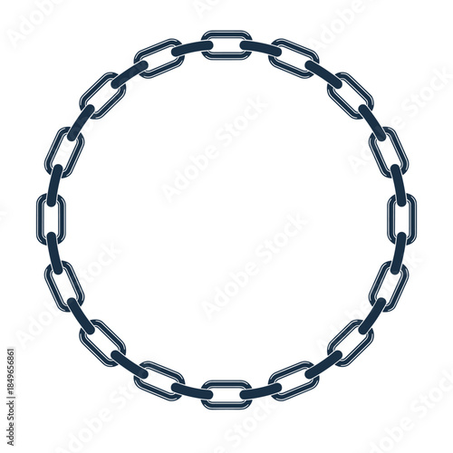 Circular frame made of dark gray chain links on a white background Keywords: chain, link, circle, frame, border, circular, metal, strong